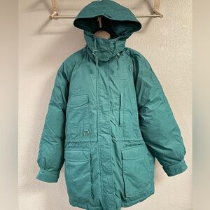 Vintage Eddie Bauer Snowline Goose Down Parka Green Hooded Winter Coat XL